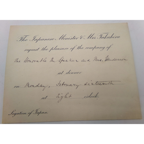 Other - US House Rep Henderson Speaker Kogoro Takahira Japan Minister Invitation 1900's
